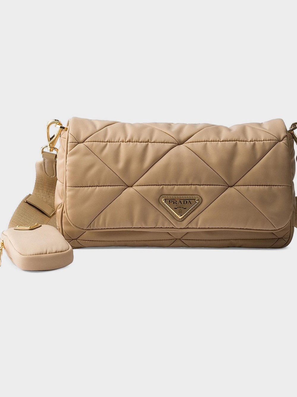 Prada Quilted Nylon Crossbody Bag in Tan